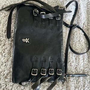 Black Leather Crossbody Bag with Buckle Accents